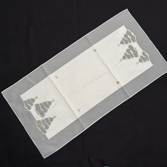 German Embroidered Christmas Tree Table Runner Mat 14x22 Metallic Gold Thread - Picture 6 of 6